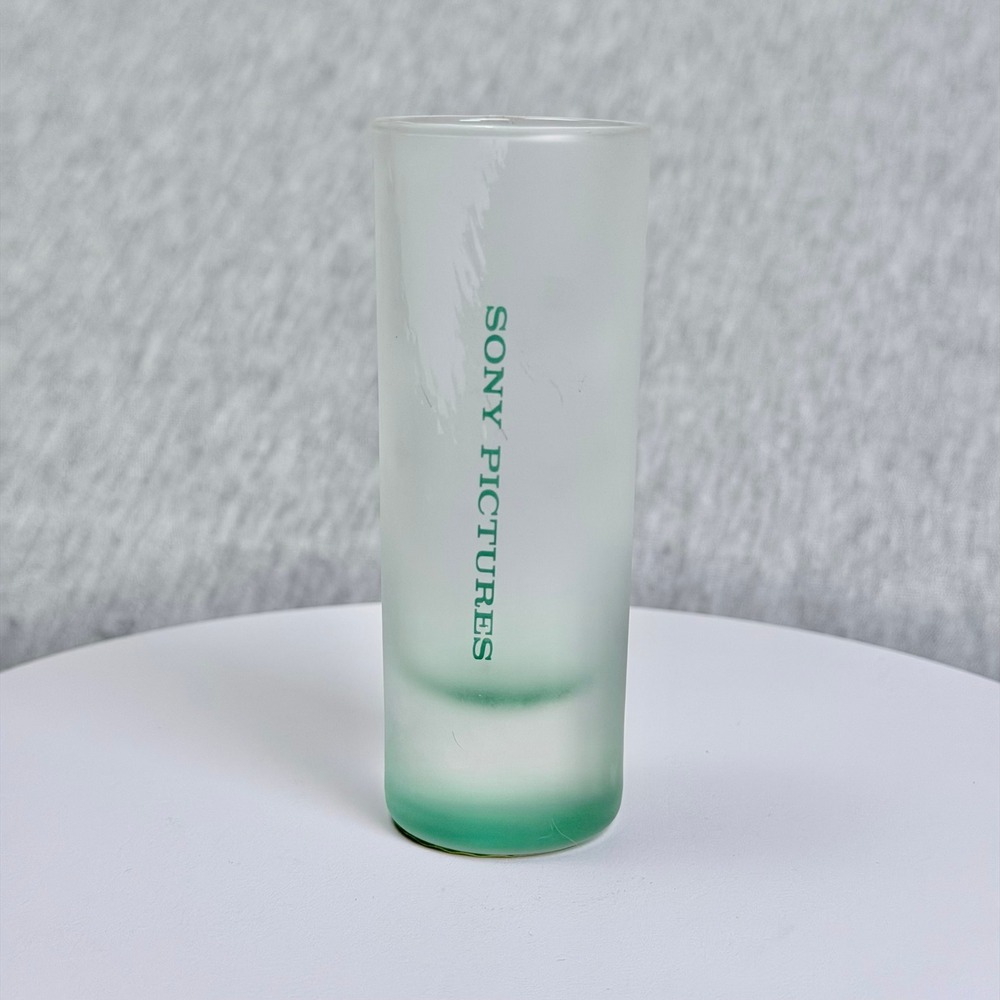Sony Pictures Frosted Shot Glass Green Weighted Base Studio Promo Barware